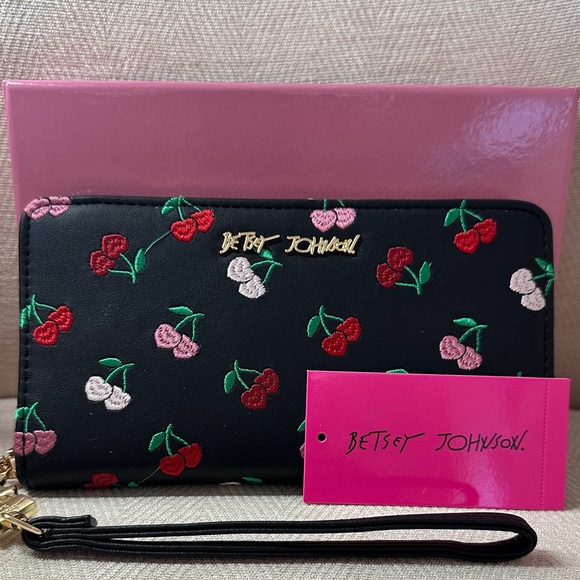 Betsey Johnson Black Wallet with Cherry Embroidery - Picture 2 of 6
